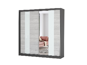 Šatní skříň Mebur 32 200 (grafit + kathult + bílé sklo + zrcadlo)