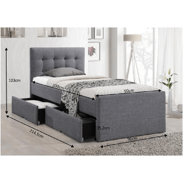 Jednolůžková postel 90 cm Vin (šedá) *výprodej
