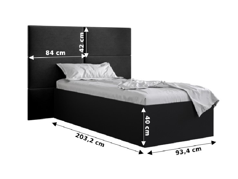 Jednolůžková postel s čalouněným čelem 90 cm Brittany 2 (černá matná + mátová) (s roštem)