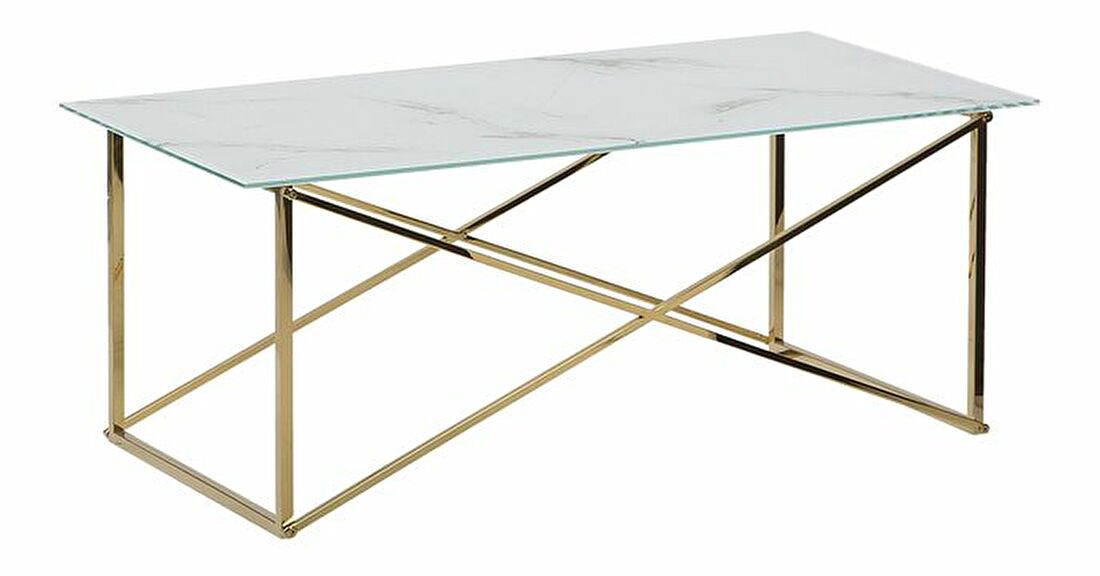 Konferenční stolek Elison (bílá + zlatá) (mramorový efekt)