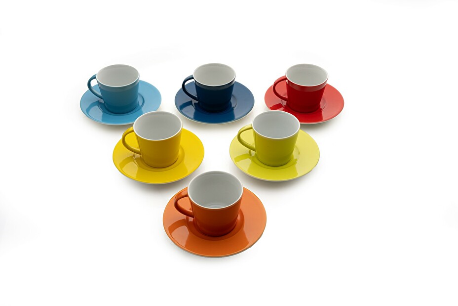 Kávová souprava (12 ks.) Tikka (bílá + tmavě modrá + oranžová + červená + žlutá + zelená)