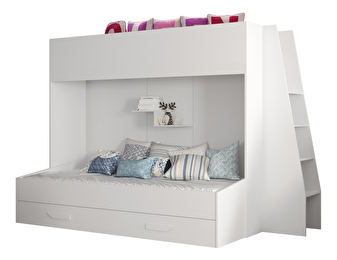 Dětská kombinovaná postel 90 cm Puro 17 (matná bílá + bílý lesk + bílé úchytky)