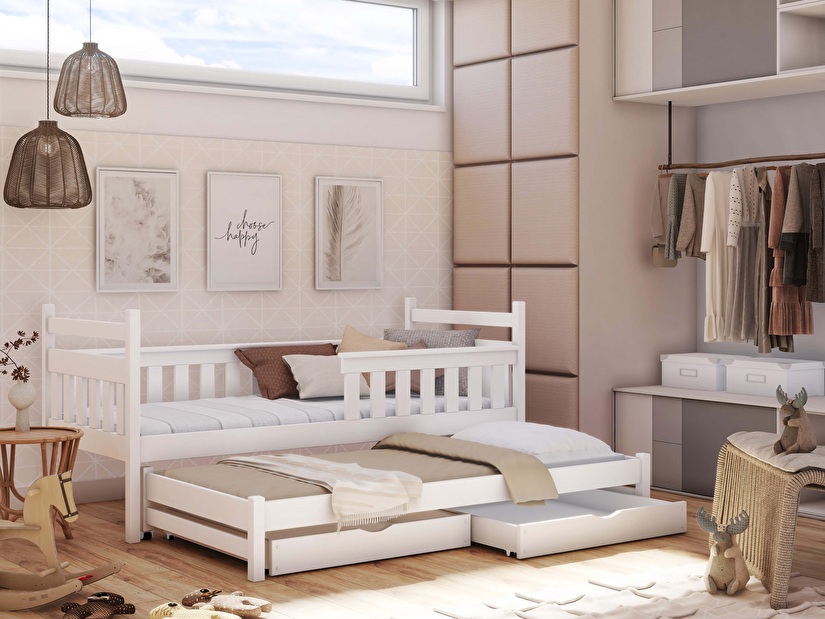 Dětská postel 90 cm DORIA (s roštem a úl. prostorem) (bílá)