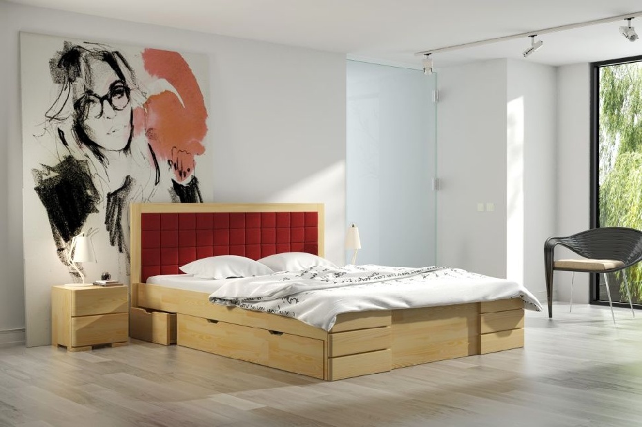 Manželská postel 180 cm Naturlig Storhamar High Drawers (borovice)