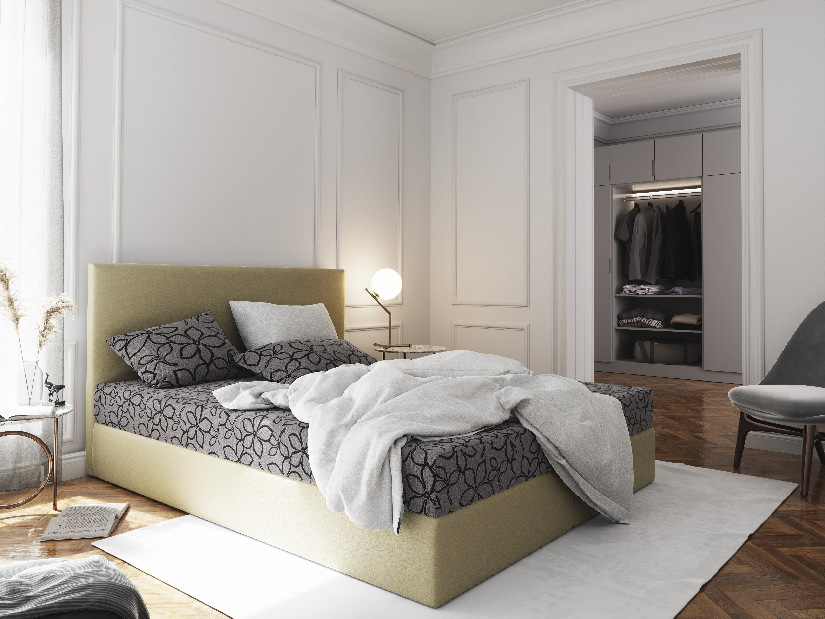 Manželská postel Boxspring 180 cm Lilac Comfort (vzor + béžová) (s matrací a úložným prostorem)