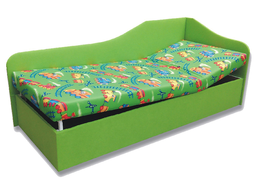 Jednolůžková postel (válenda) 90 cm Abigail (Vláček 4 + Zelená X101) (P)