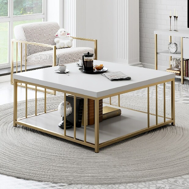 Konferenční stolek Zen (Bílá + Zlatá)