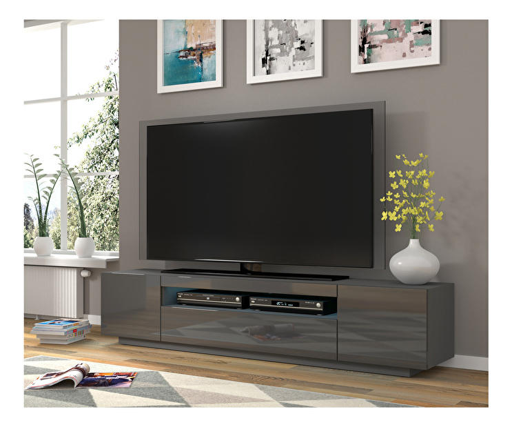 TV stolek/skříňka Aurinko 200 (lesklý grafit) (s osvětlením)