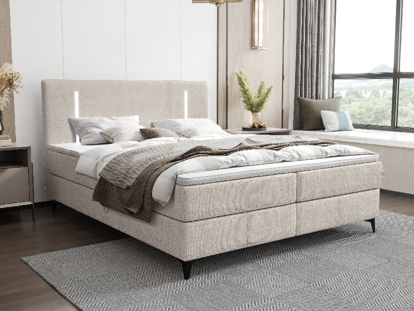Manželská postel 180 cm Ortega Comfort (světle šedá) (s roštem a matrací, s úl. prostorem) (s LED osvětlením)