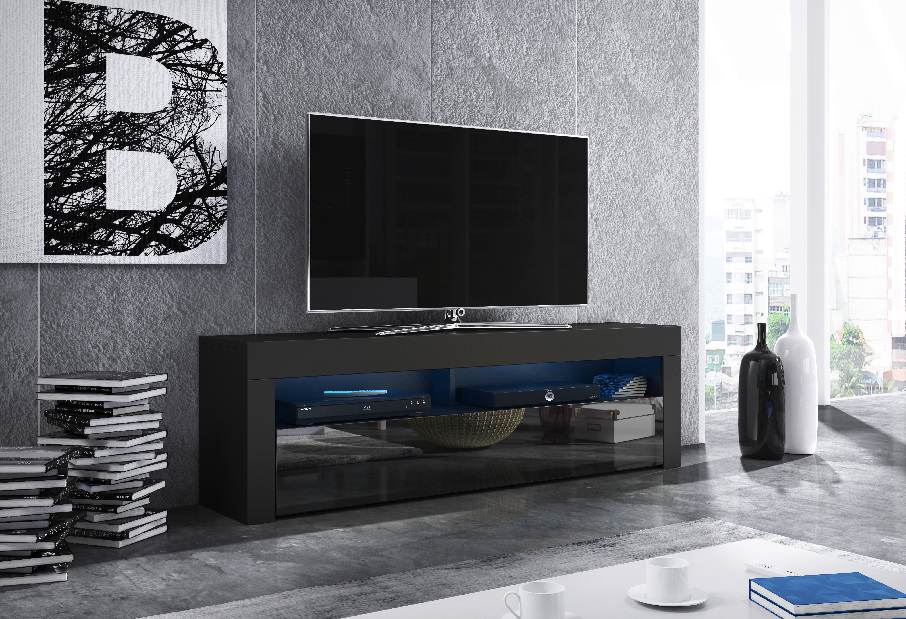 TV stolek/skříňka Mark (černá matná + černý lesk)