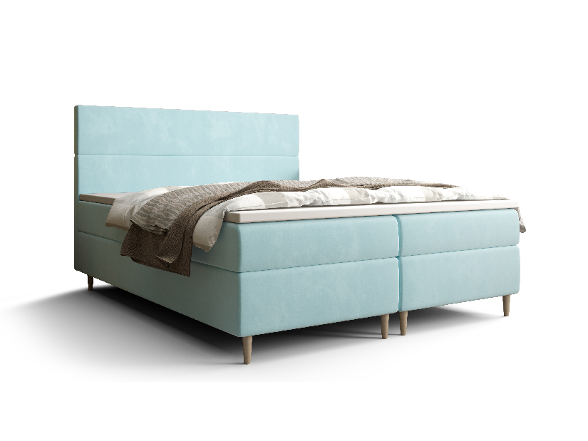 Manželská postel Boxspring 180 cm Flu Comfort (světlomodrá) (s matrací a úložným prostorem)