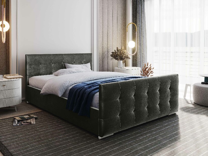Manželská postel 180 cm Billie (tmavě šedá) (s roštem a úložným prostorem)