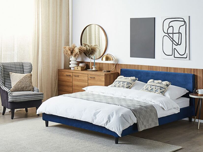 Manželská postel 160 cm FUTTI (s roštem) (modrá)