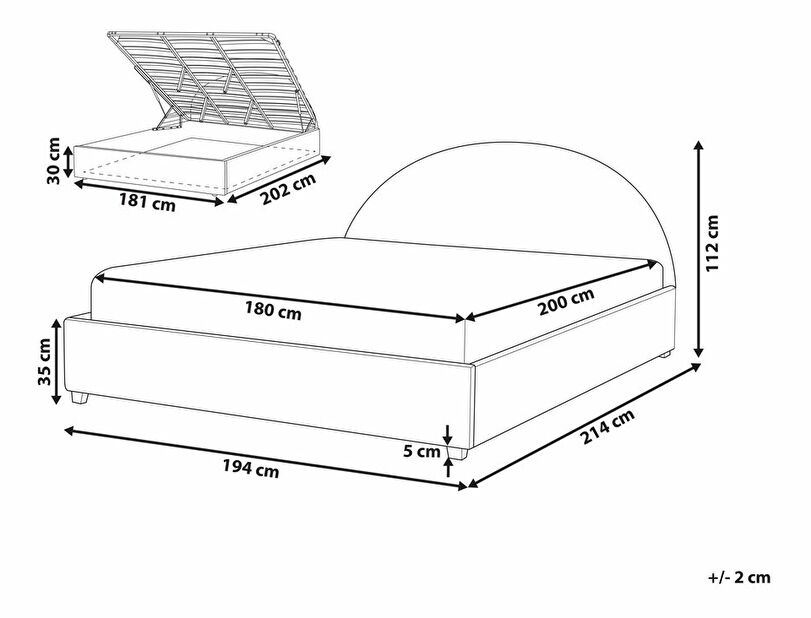 Manželská postel 180 cm Verena (šedá) (s roštem a úložným prostorem)