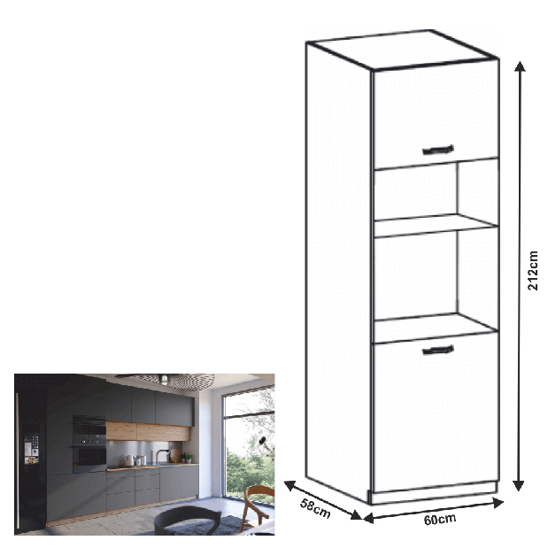 Vysoká kuchyňská skříňka na vestavné spotřebiče D60PM Langari (dub artisan + šedá matná) *výprodej