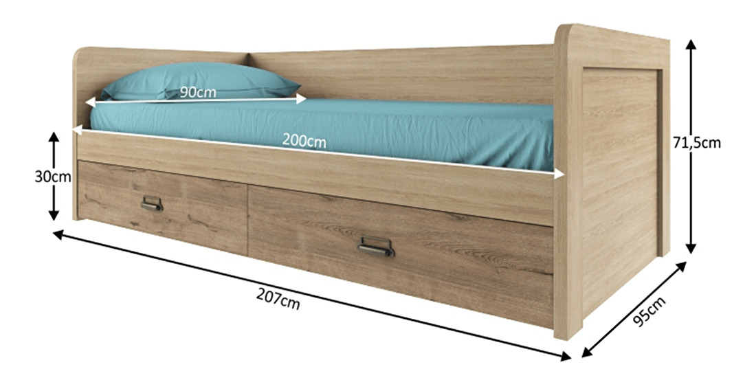 Jednolůžková postel 90 cm Mirach 2S/90 (s roštem a úl. prostorem) (dub madura + wellington) *výprodej