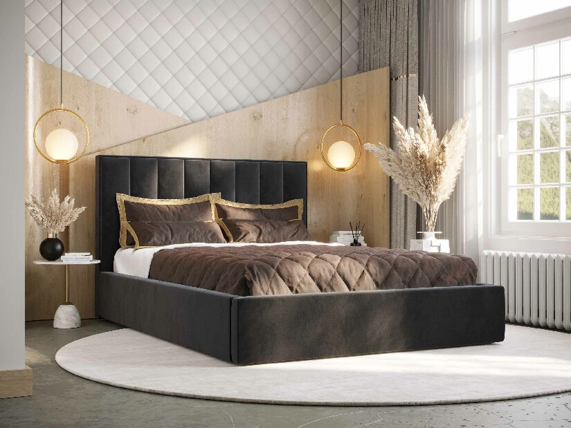 Manželská postel 140 cm Ocie (černá) (s roštem a úložným prostorem)