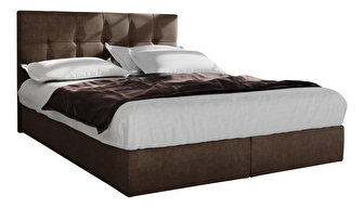 Manželská postel Boxspring 140 cm Porto (tmavě hnědá) (s matrací a úložným prostorem)