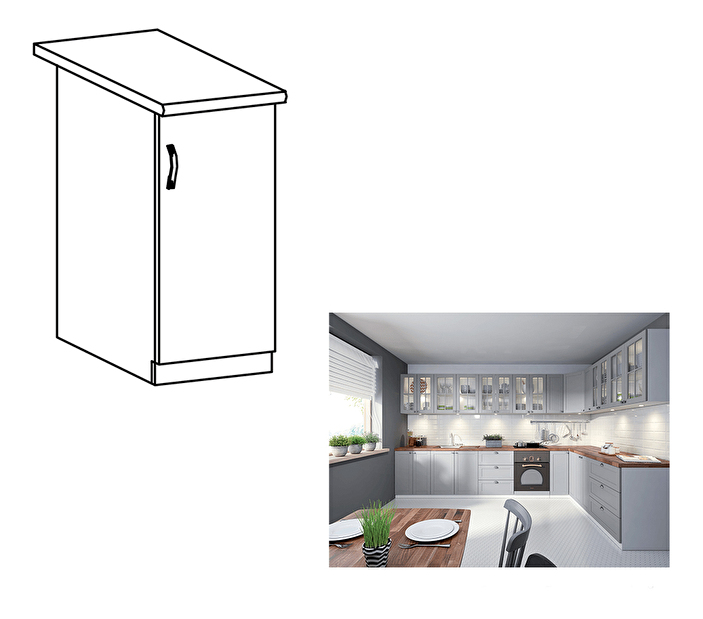 Dolní kuchyňská skříňka D40 Lanaya (bílá + šedá matná) (P)