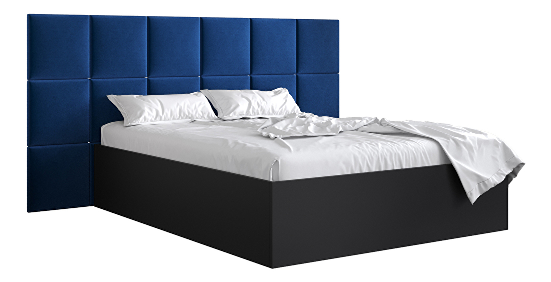 Manželská postel s čalouněným čelem 160 cm Brittany 4 (černá matná + modrá) (s roštem)