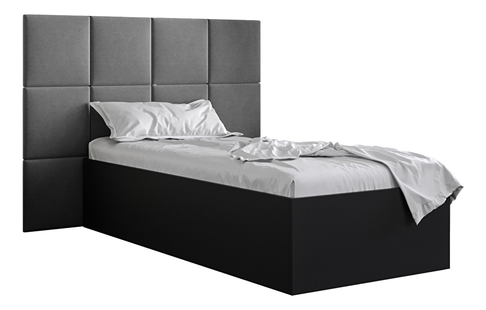 Jednolůžková postel s čalouněným čelem 90 cm Brittany 4 (černá matná + šedá) (s roštem)