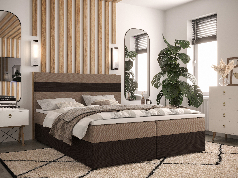 Manželská postel Boxspring 180 cm Locos (světlohnědá + tmavě hnědá) (s matrací a úložným prostorem)