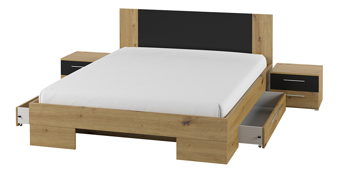 Manželská postel 160 cm Verwood Typ 81 (s nočními stolky) (dub artisan + dub černý)
