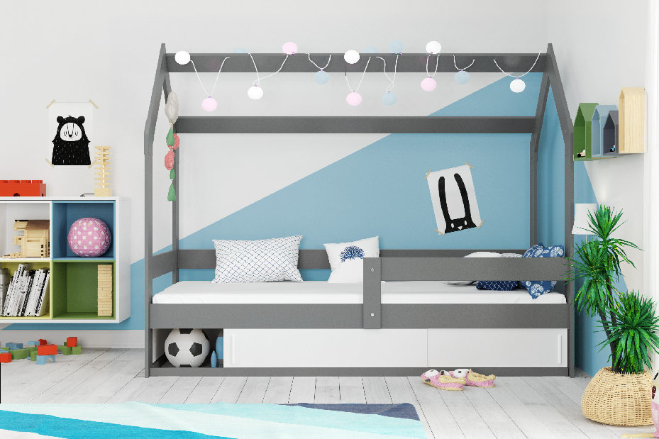 Dětská postel 80 cm Dormo (grafit + bílá) (s roštem, matrací a úl. prostorem)