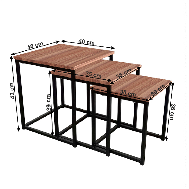 Set 3 konferenčních stolků Kastty typ 3 (ořech + černá)