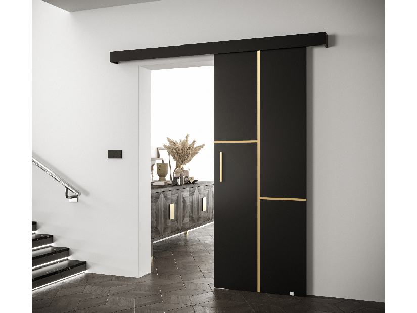 Posuvné dveře 90 cm Sharlene VII (černá matná + černá matná + zlatá)
