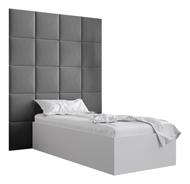 Jednolůžková postel s čalouněným čelem 90 cm Brittany 3 (bílá matná + šedá) (s roštem)
