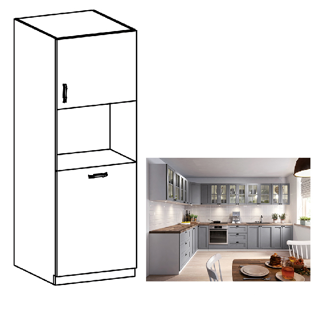Vysoká kuchyňská skříňka na vestavné spotřebiče D60P Lanaya (bílá + šedá matná)
