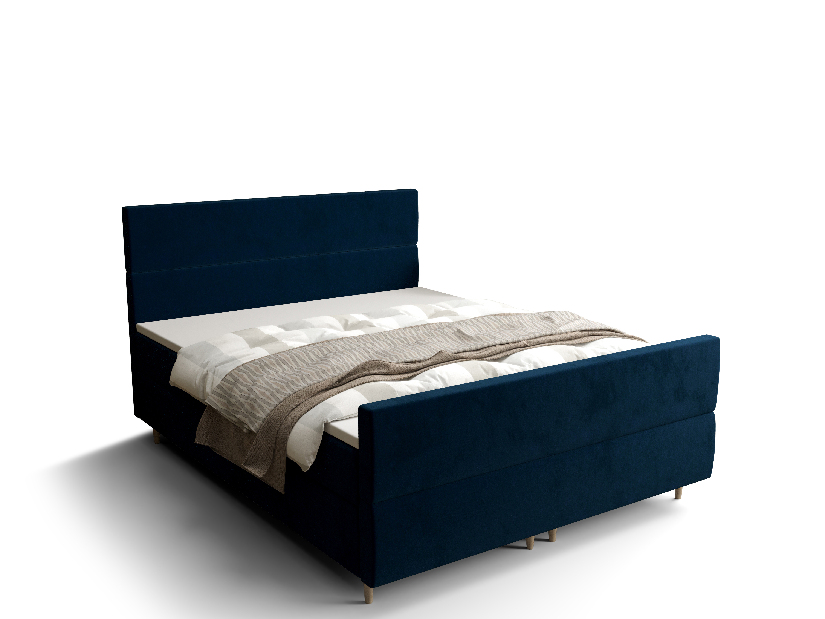 Manželská postel Boxspring 160 cm Flu Plus Comfort (tmavě modrá) (s matrací a úložným prostorem)