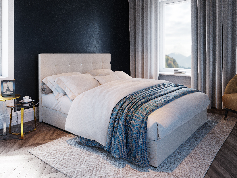 Kontinentální postel 180 cm Karen Comfort (béžová) (s matrací a úložným prostorem)