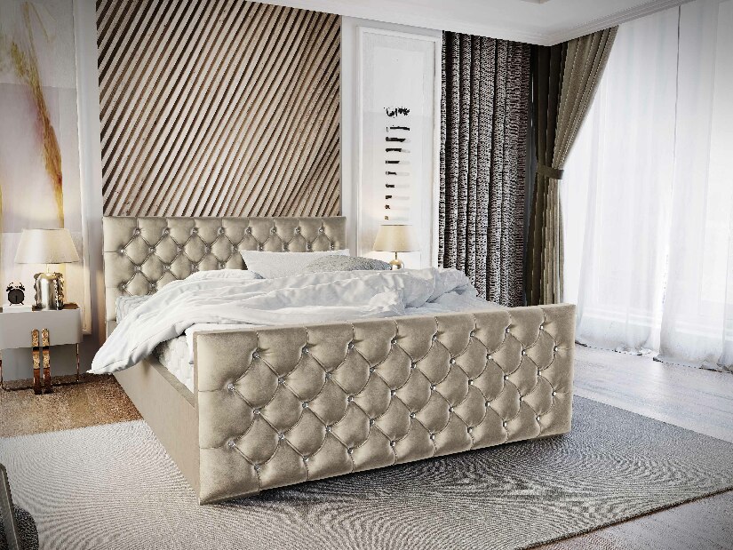 Manželská postel 140 cm Quintin (béžová) (s roštem a úložným prostorem)