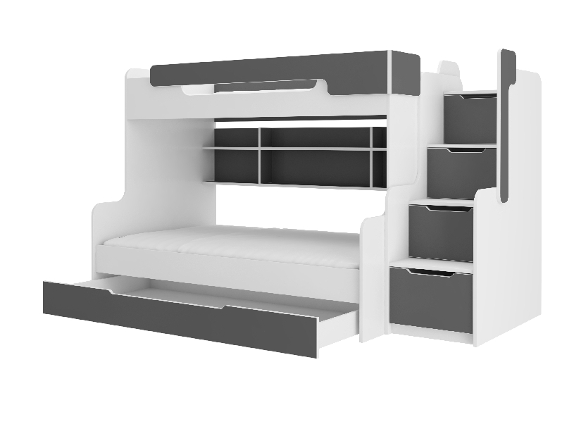 Patrová dětská postel 200x90 cm, 200x120 cm Homer (s roštem) (bílá + grafit)