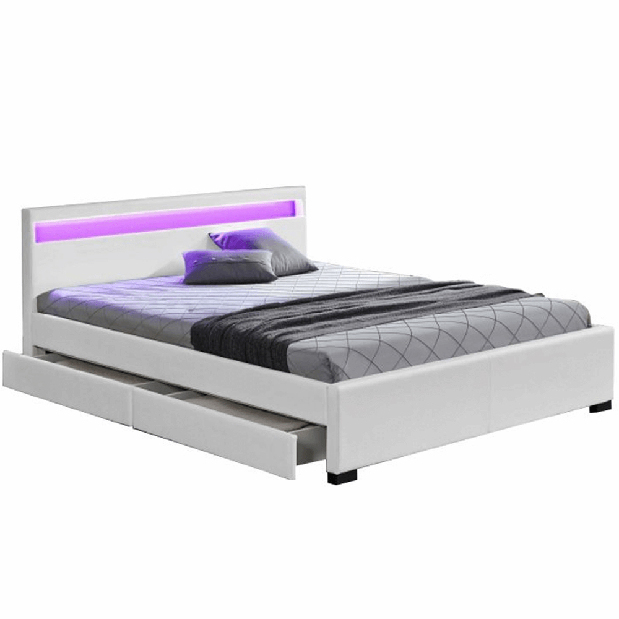 Manželská postel 160 cm Clariona (bílá) (s roštem a LED osvětlením)