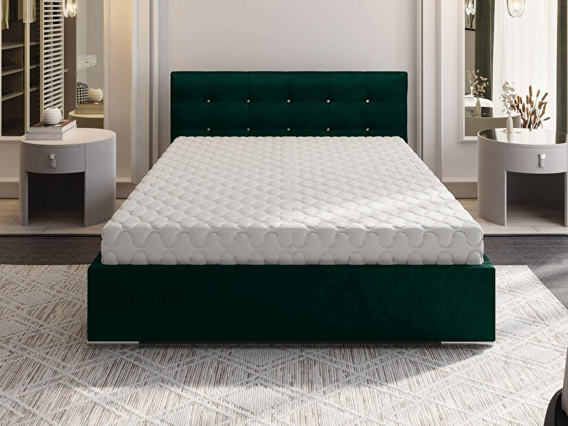 Manželská postel 160 cm Lonnie (tmavě zelená) (s roštem a úložným prostorem)