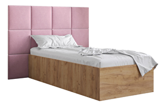 Jednolůžková postel s čalouněným čelem 90 cm Brittany 4 (dub craft zlatý + růžová) (s roštem)