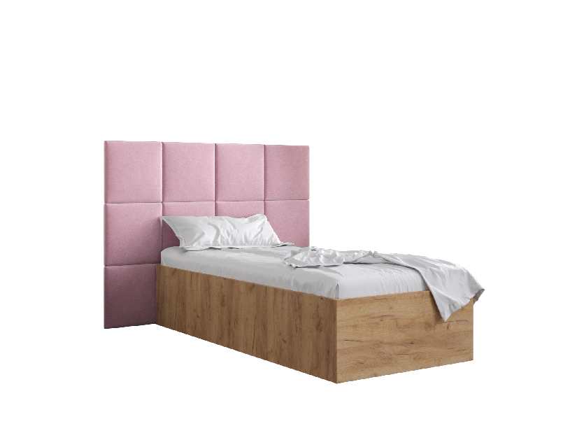 Jednolůžková postel s čalouněným čelem 90 cm Brittany 4 (dub craft zlatý + růžová) (s roštem)