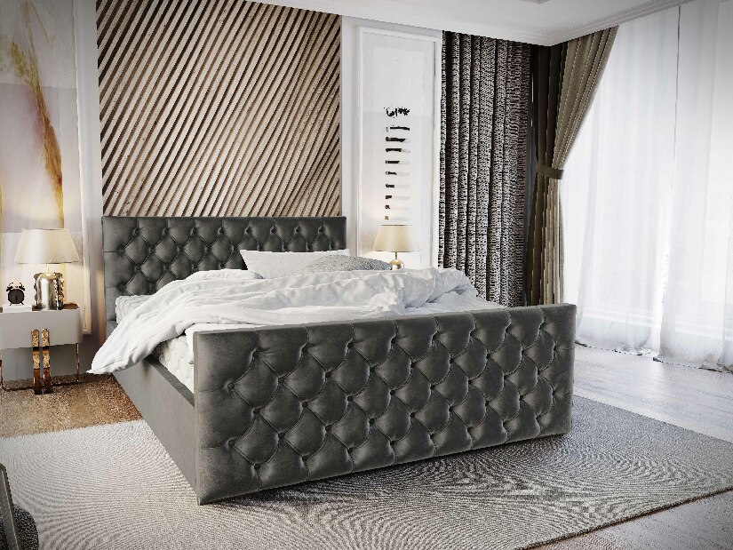 Manželská postel 140 cm Velva (tmavě šedá) (s roštem a úložným prostorem)