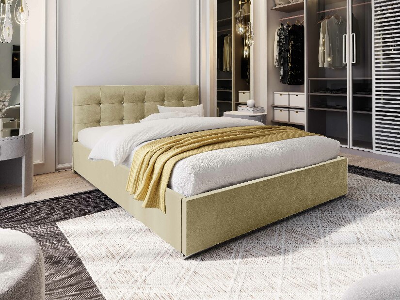 Manželská postel 160 cm Lonnie (béžová) (s roštem a úložným prostorem)