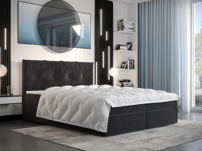 Manželská postel Boxspring 140 cm Athena Comfort (černá) (s matrací a úložným prostorem)