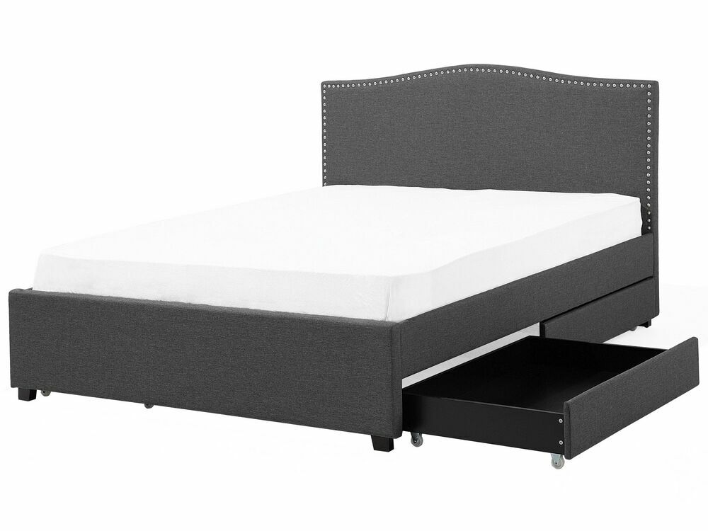 Manželská postel 180 cm MONTHY (s roštem, úl. prostorem a bílým LED osvětlením) (šedá)