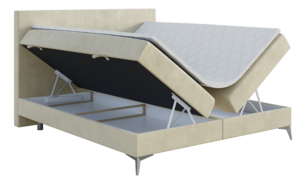 Kontinentální postel 160 cm Ricky (světlobéžová) (s matrací a úl. prostorem)
