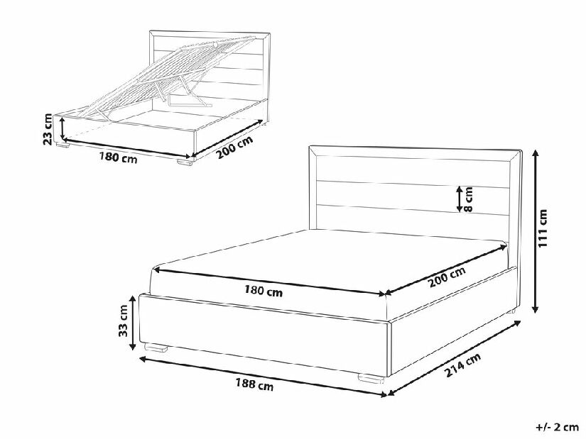 Manželská postel 180 cm Ruthine (šedá) (s roštem a úložným prostorem)