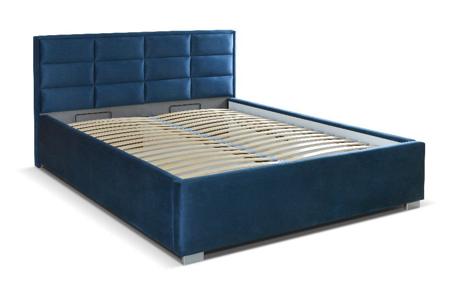 Manželská postel 160 cm Grander (tmavě modrá) (s roštem a úl. prostorem)