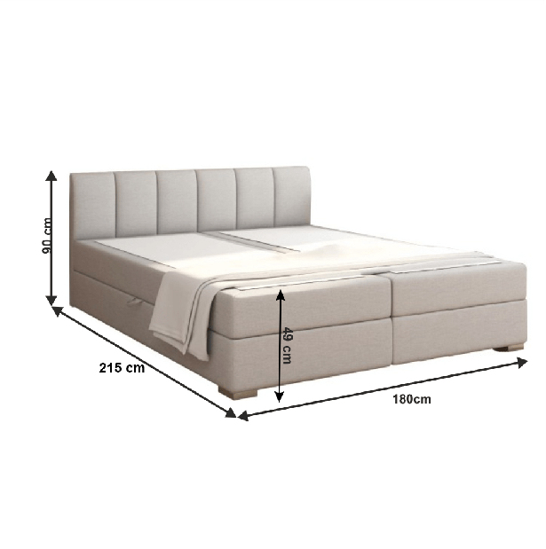 Manželská postel Boxspring 180 cm Rhoni (světle šedá) (s roštem, matrací a úl. prostorem)