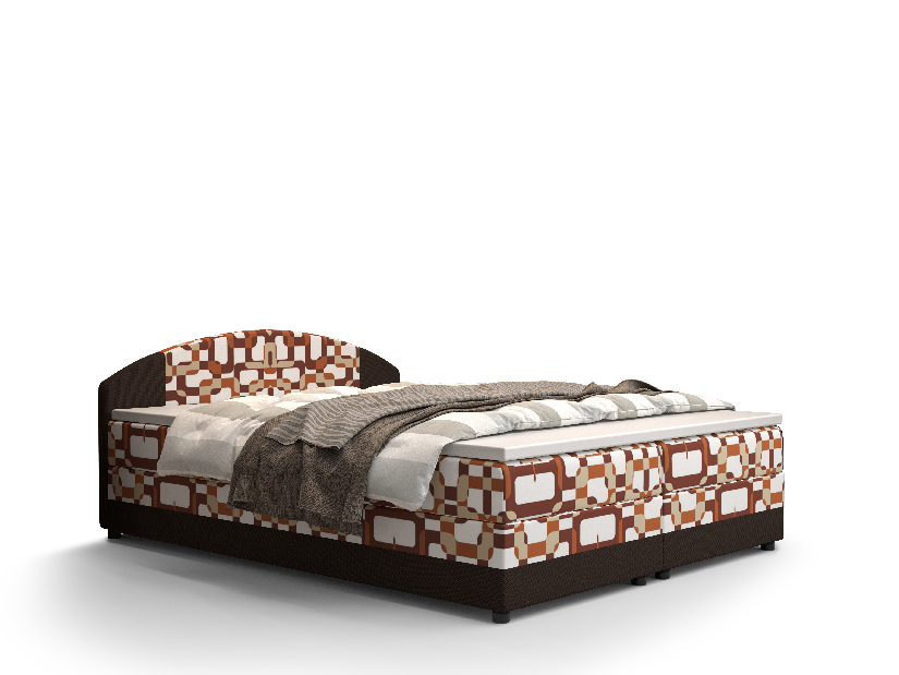 Manželská postel Boxspring 160 cm Orlando (vzor + tmavě hnědá) (s matrací a úložným prostorem)