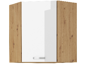 Rohová horní kuchyňská skříňka Arryn 58x58 GN-90 1F (dub artisan + lesk bílý)